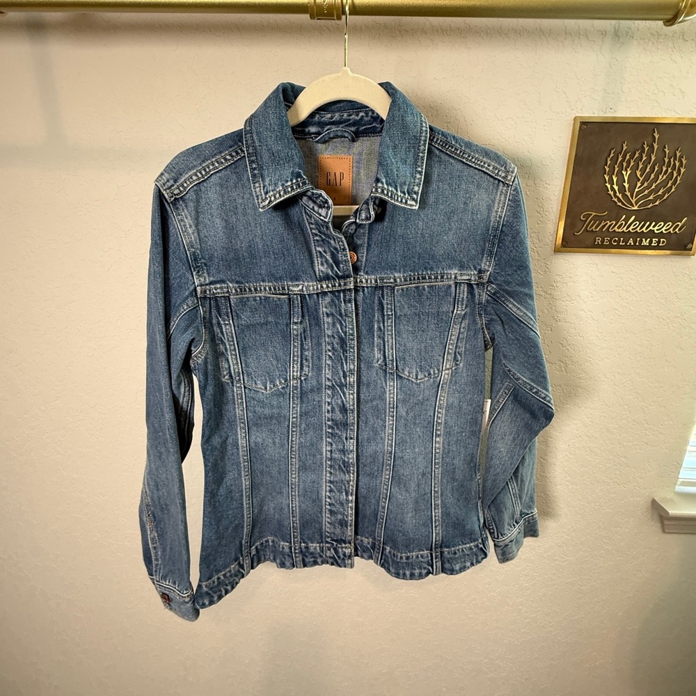 GAP Womens Medium Wash Denim Trucker Jacket Blue 100% Cotton Size S NWT - Picture 7 of 7
